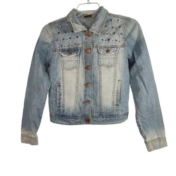 Highway Jeans Jackets & Blazers - Highway Jeans Denim Button Up Jacket Women Size L Embellished Long Sleeve Pocket